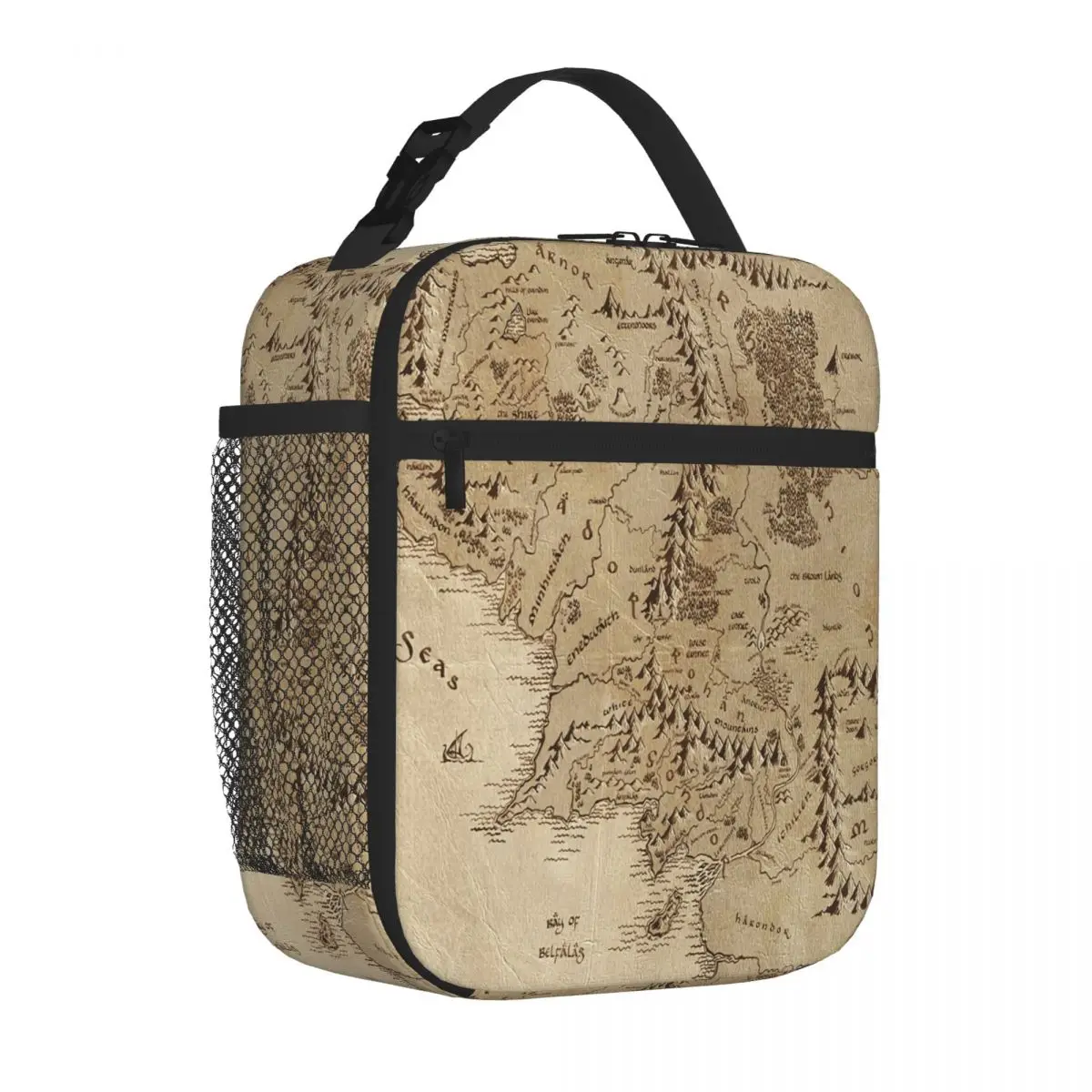 Bestselling Tolkien Map Of Middle Earth Zipper Closure Leakproof Lunch Bag Safari Lunch Adjustable Strap Lunch Bag