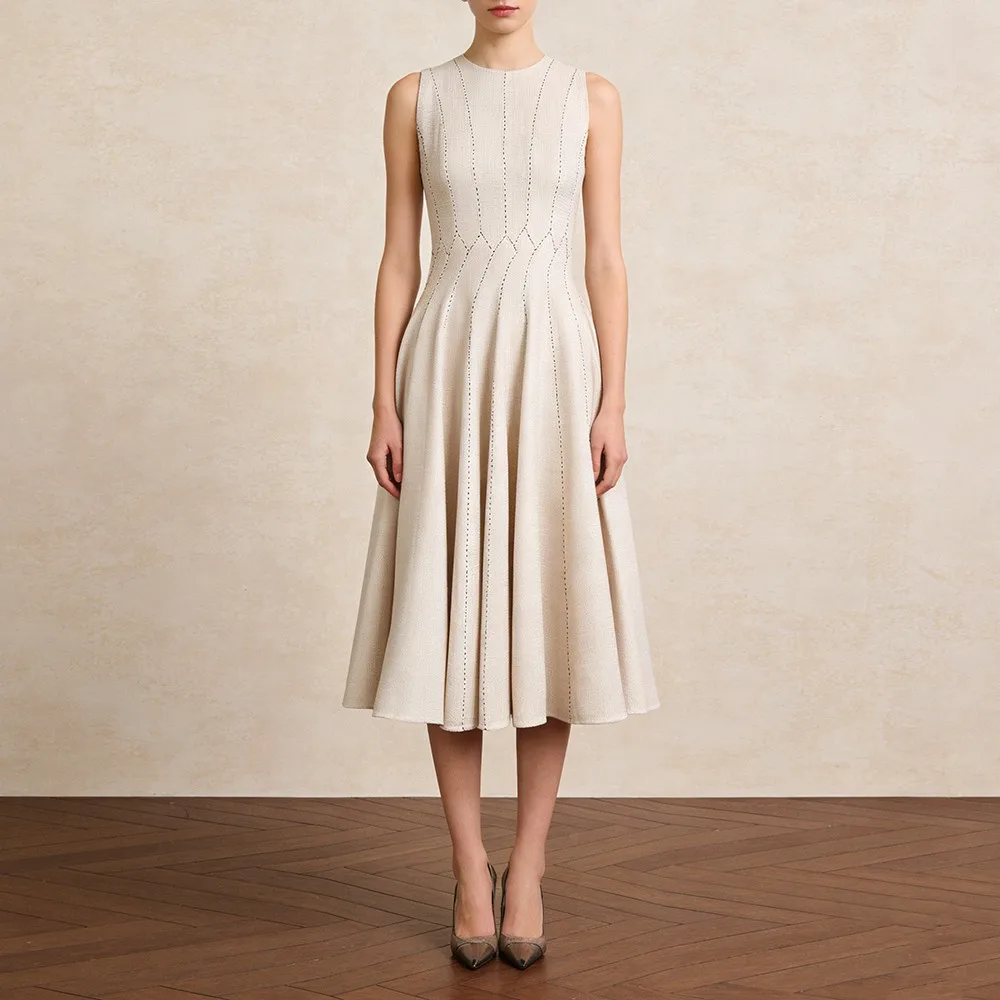 TWOTWINSTYLE White Spliced Folds Dress Female O Neck Sleeveless Loose Elegant Intellectual Women's Dresses Fashion Summer New
