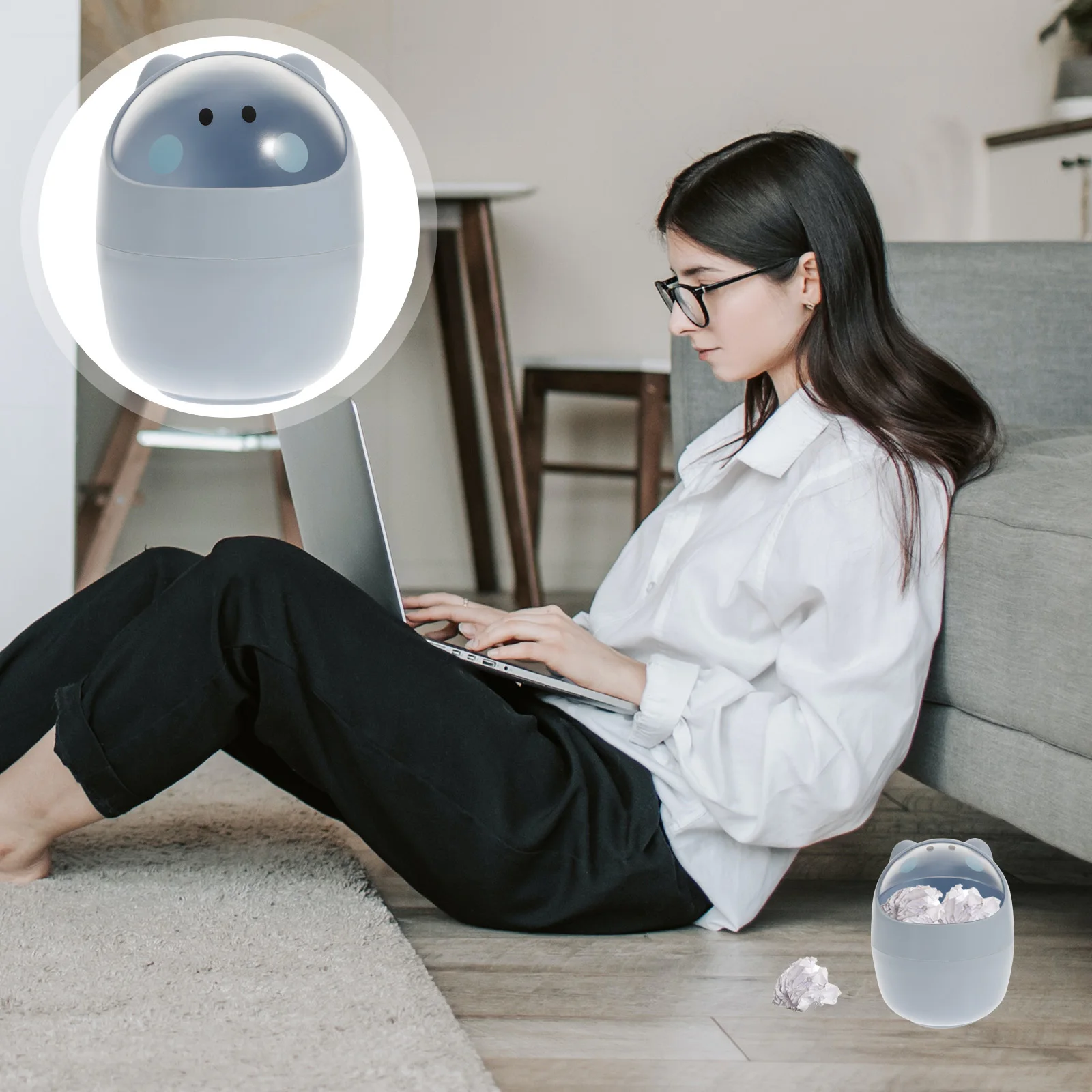 

1pc Desktop Trash Can Cute Cartoon Design Reusable Household Garbage Bin For Kitchen Bathroom Office Study