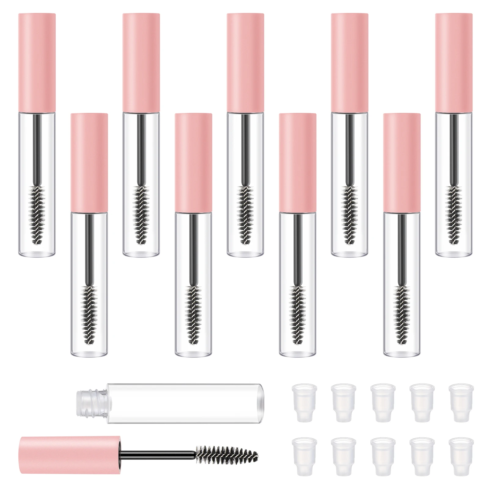 

10Pcs 10Ml Empty Mascara Tube DIY Eyelash Growth Liquid Container Reusable Plastic Vial with Brush for Homemade Makeup Supplies