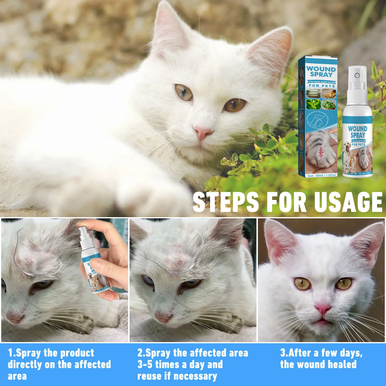 2024 New Recovery Medicated Antiseptic Spray For Dogs Cats Wound And Skin Care Sast Wound Repairing Spray For Skin Issues 30ml