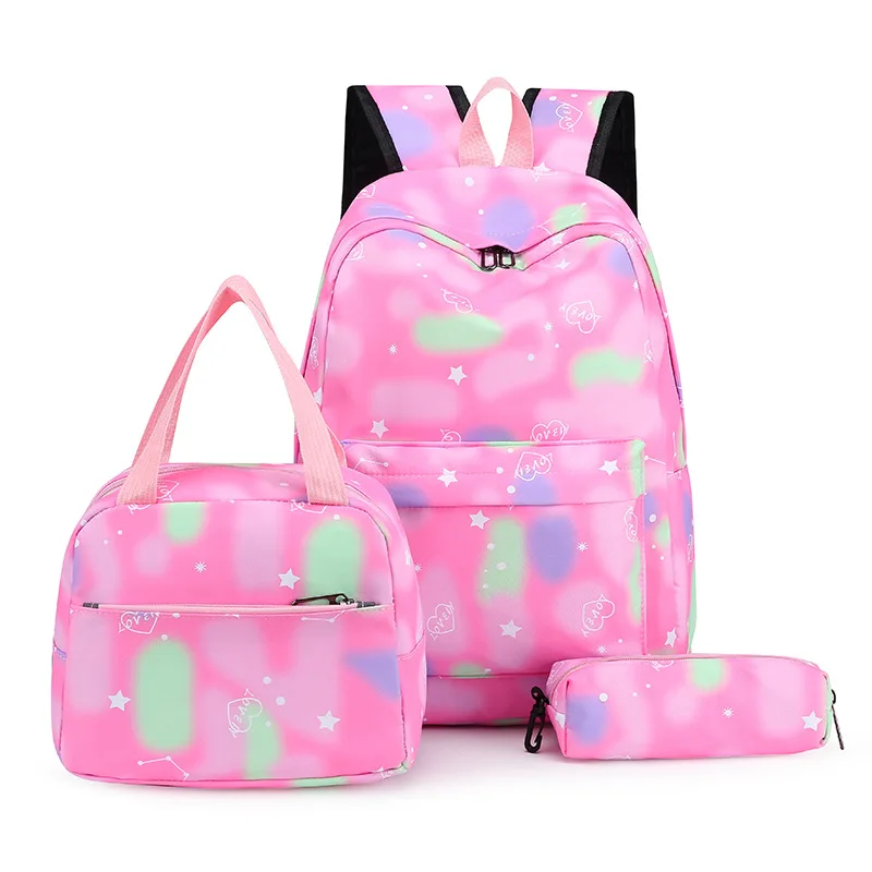 Rainbow Gradient Backpack Set - Japanese Style Three-Piece Collection for Elementary & Middle School Girls