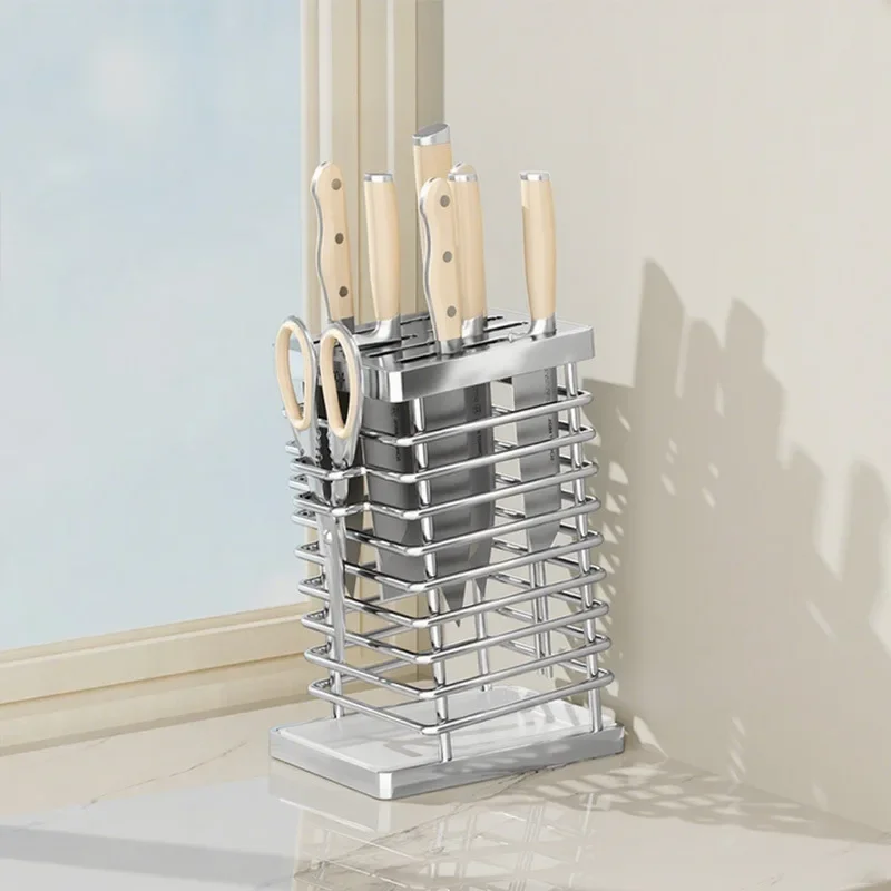Stainless Steel Knife Holder Knife Rest Integrated Household Storage Multi-functional Knife Holder Countertop Draining Frame