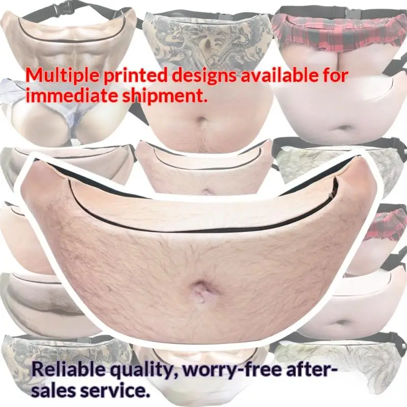 Realistic Fake Belly Fanny Pack Funny Prank Waist Bag Lightweight Crossbody Pouch for Halloween Cosplay