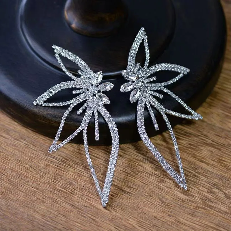 Trending Crystal Flower Drop Earring Fashion Party Korean Exaggerate Statement Dangle Earrings Female Jewelry For Woman