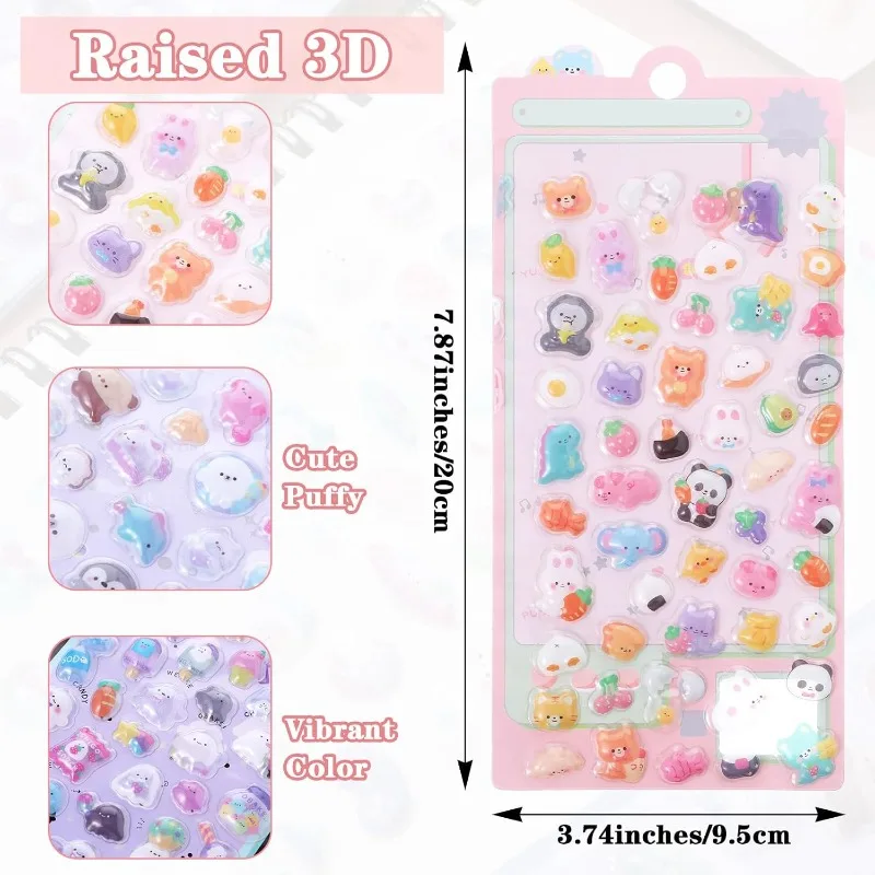 Funny Sweet Fruit Ice Cream Pets 3D Relief Stickers for Scrapbooking DIY Diary Decor Kawaii Stationery