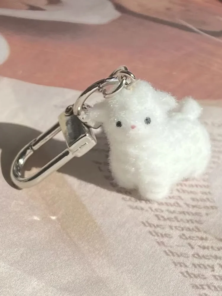 Fluffy Cute White Sheep Keychain