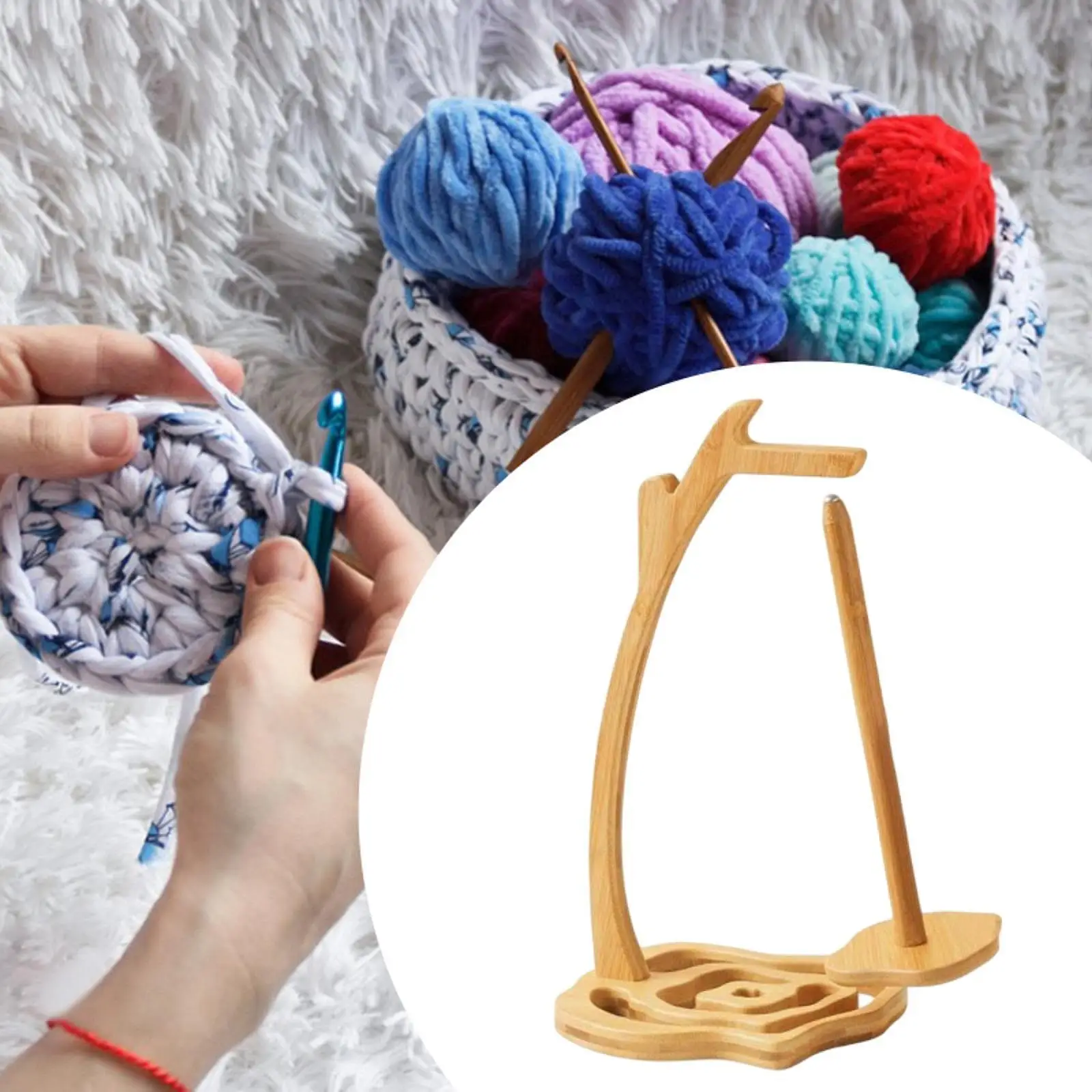 Bamboo Yarn Holder Handmade Yarn Balls Stand for Beginners Knitting Gift