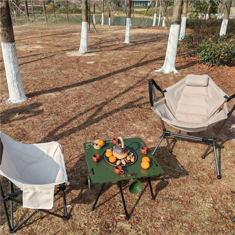 multi-functional outdoor aluminum alloy enclosure tea table with roast fire barbecue basin picnic barbecue full set