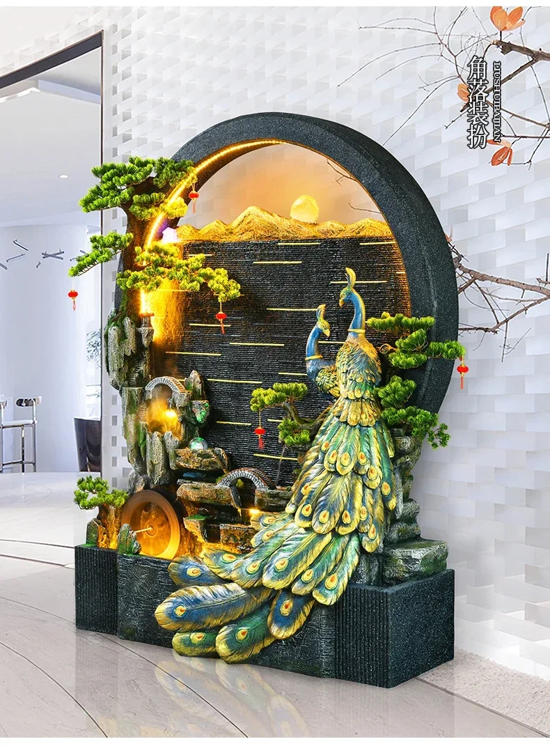 A48 Large peacock flowing water wall water curtain landscape floor ornament hotel office decoration