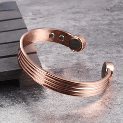 Ikuinen Vintage Copper Bracelet for Men Adjustable Cuff Stripe Magnetic Bracelets Arthritis Health Bangle Christmas Jewelry