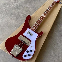 Burgundy Red Neck Thru Body Electric Bass Guitar, Upgrade Adjustable Bridge Available, White Binding 4003 4 String Bass Guitarra