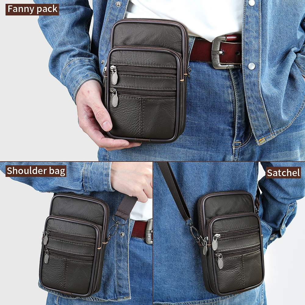 WESTAL-Bolso de hombro pequeño de cuero genuino para hombre, bandolera de cuero negro para teléfono, 3013