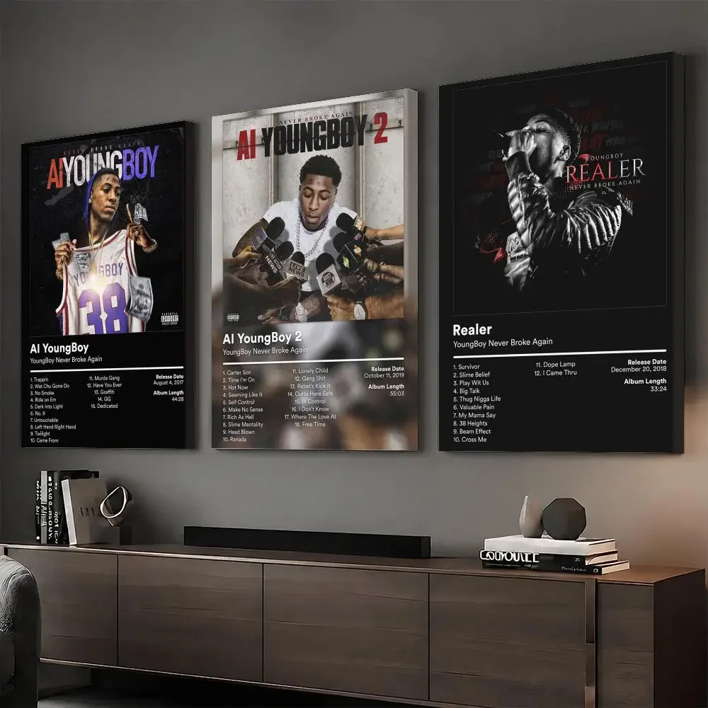 Y-YoungBoy Album Cover Rapper Painting Calligraphy HD Canvas Print Poster Wall Art | Optional Frame | Modern Hallway Decor
