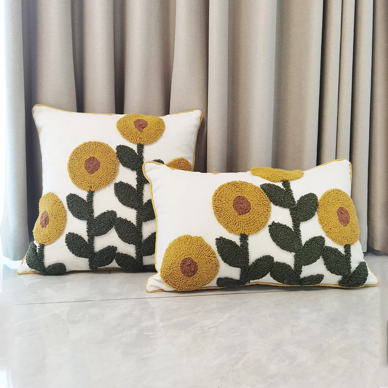 Sunflower Cushion Cover 45x45cm Floral Pillow Cover Punch Needle Home Decoration for Living room Bed room Sofa Couch