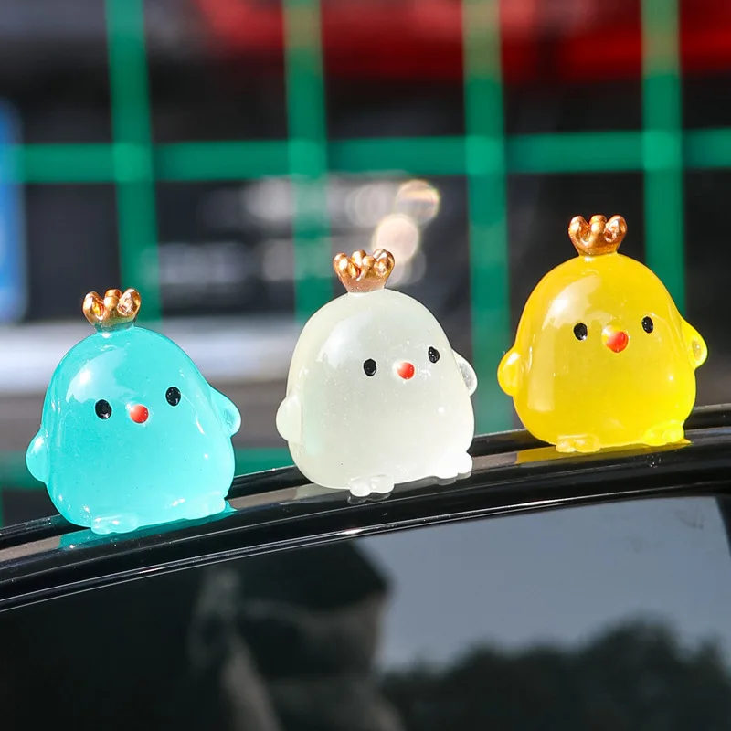 6pcs/lot Cute Glow in The Dark Chicken Car Decor, Mini Nightlight Figurines for Home & Auto