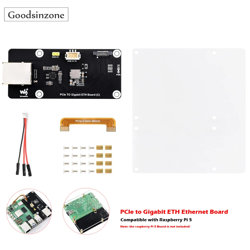 

PCIe to Ether-net RJ45 Board for Raspberry Pi 5, Raspberry Pi 5 PCIe Adapter, with Acrylic Case Net-work Module