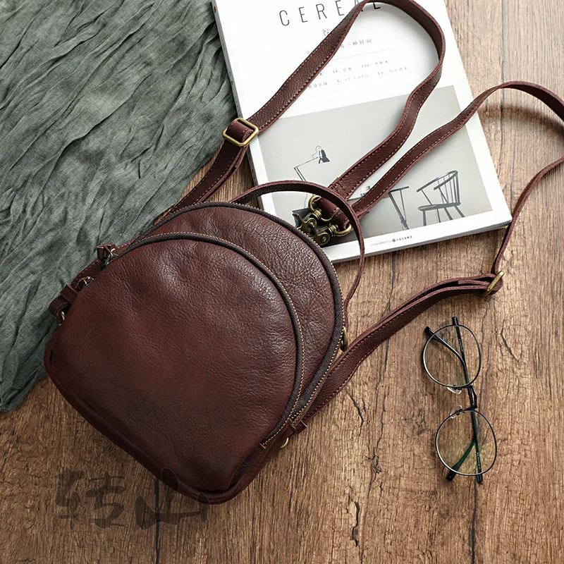 Handmade Vintage Genuine Leather Bagpack Women Backpack 2026 New Leisure Soft Cowhide Solid Color Travel Bag