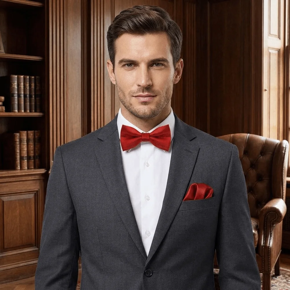 Luxuriöses Einfarbiges Fliegen-Set mit Kragen, Polyester-Einstecktuch-Set, Taschentuch, Vorgefertigte Fliege, Hochzeits-Accessoire-Set, Geschenk – Detail 5