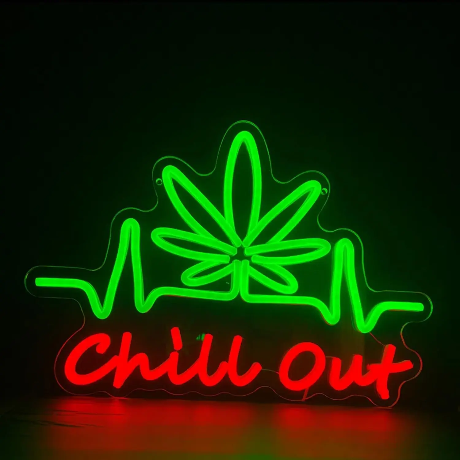 Chill Out Neon Signs for Wall Decor,Green Leaf Led Signs Neon Bar Signs for Bedroom Game Room Party Bar Decor Gift USB Dimmable
