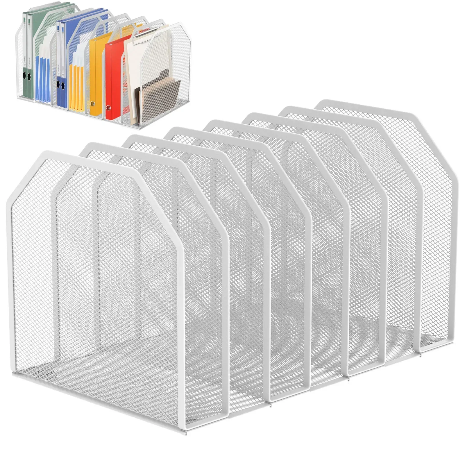 Metal File Rack 5/7 Section Office Desk Shelf Standing Desktop File Folder Adjustable Mesh File Folder Stand for Home Office