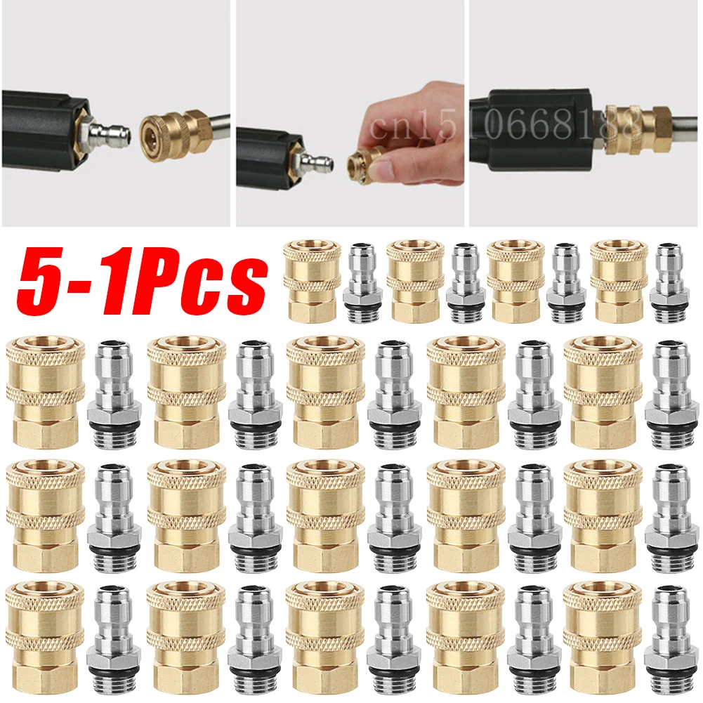 1-5Pairs High Pressure Washer Quick Connect Fittings M14x1.5mm Brass Connector for Snow Foam Pot Lance Spray Nozzle Adapter