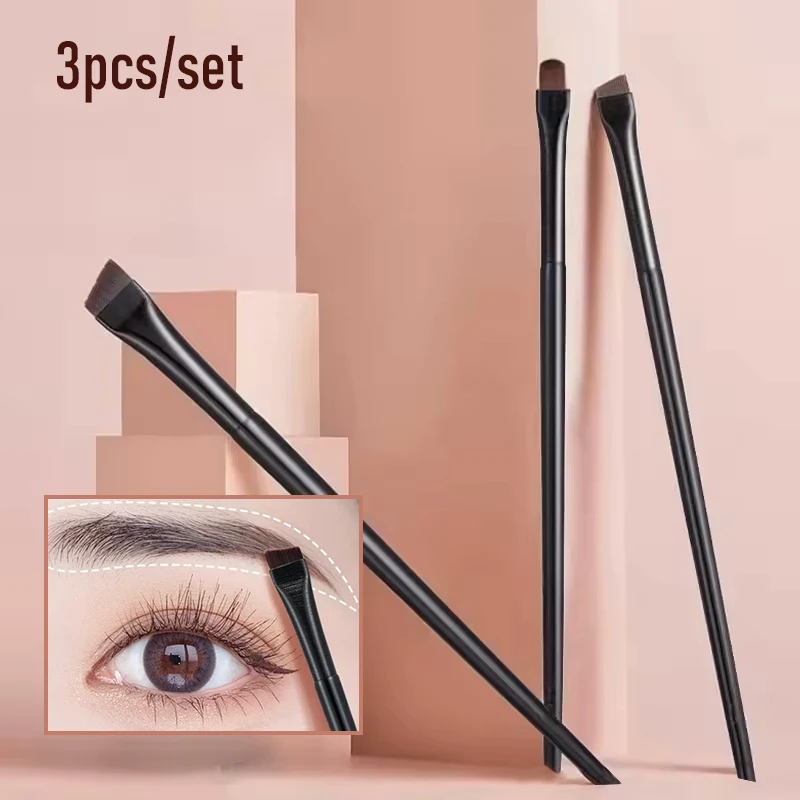 3PCS Edge Eyeliner Brush Oblique Head Eyebrow Brushs Outline Eyeliner Brush Soft Bristle Brushes Ultra-Thin Brush Makeup Tools