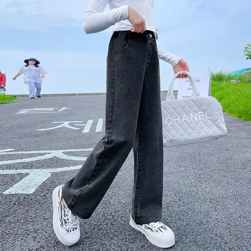 جينز بناتي الأكثر مبيعًا، سروال دينم مستقيم الساق للأطفال، وصل حديثًا لخريف 2025، سروال دينم طويل للشتاء، للأعمار من 14 عامًا #4