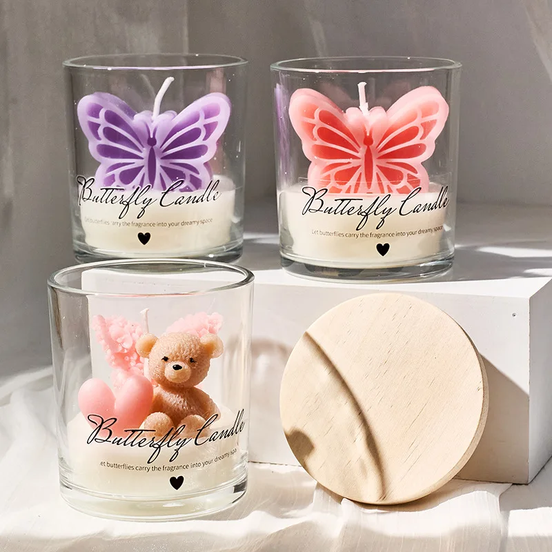 Cute Little Bear Candle Cup Wax, Creative Butterfly Atmosphere Light Fragrance Aromatherapy Desktop Atmosphere Decoration