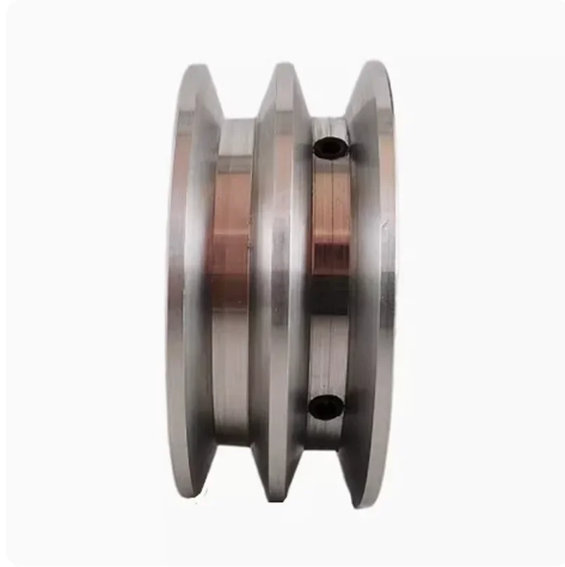 Aluminum Alloy Double Groove 40MM Pulley Wheel 8-18mm Fixed Bore Pulley for Motor Shaft 10mm PU Round Belt