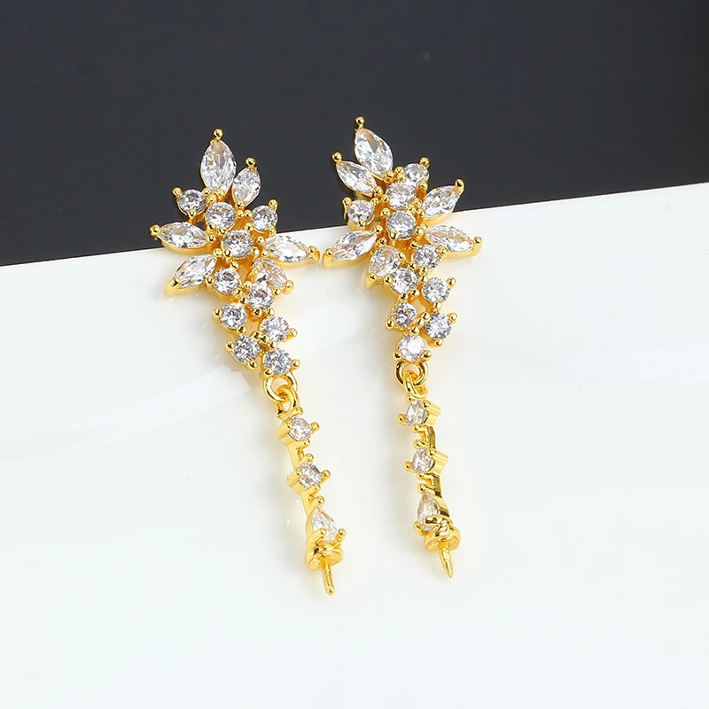 

3pair DIY Jewelry Accessories Gold Color CZ Zirconia Earrings Post Linker Connectors for Women Bridal Pearl Earrings Making