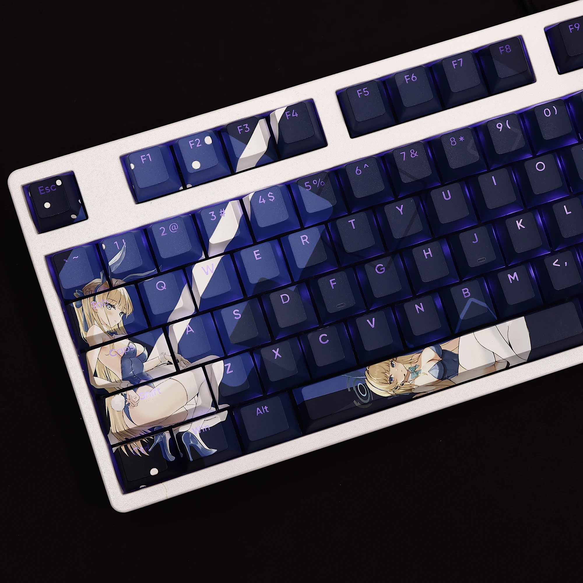 Asuma Toki 108 Keycaps Blue Archive PBT DYE Sublimation Light Transmitting Cherry MX Cross Axis Switch for Mechanical Keyboard