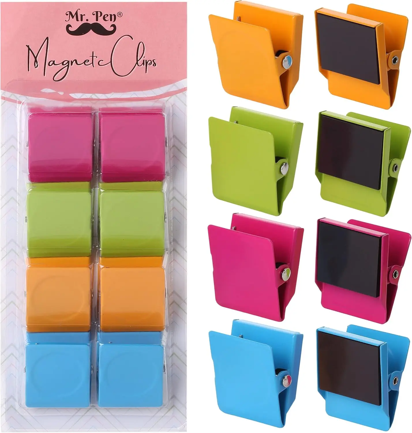 

Magnetic Clips, 8 pcs, Assorted Color, 1.2”, Metal Clips, Refrigerator Magnets