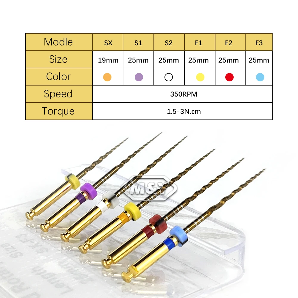 6pcs Dental Gold Endo File Engine Use Root Canal 25mm 21mm Dentistry Instrument Golden Rotary Endodontic Files Path Glide Tools