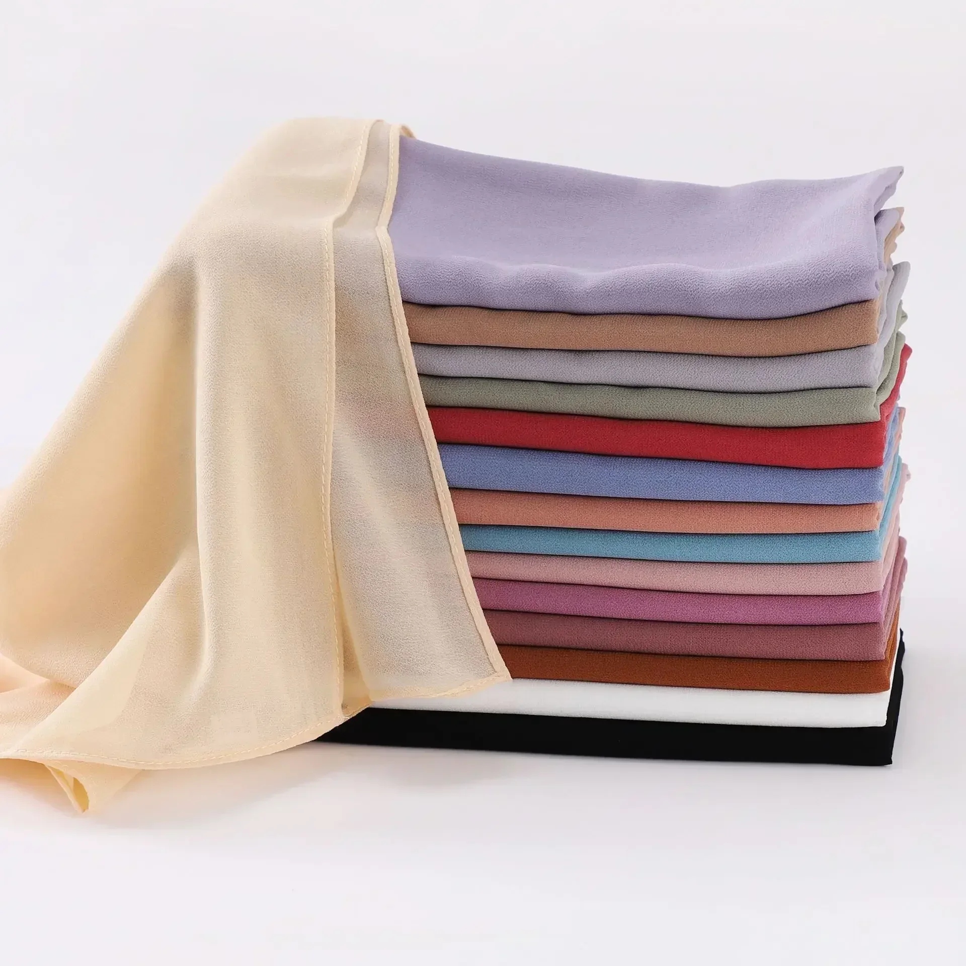 Syal persegi sifon mutiara gelembung 90*90cm Hijab Muslim wanita kerudung polos penutup kepala bandana syal selendang Turban