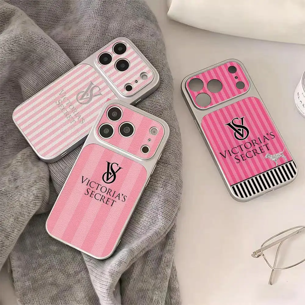 Image of Victoria S-Secret VS Pink Handyhülle für iPhone 18 17 16 15 14 13 12 11 Pro Max Plus, galvanisierte Lammlederhülle
