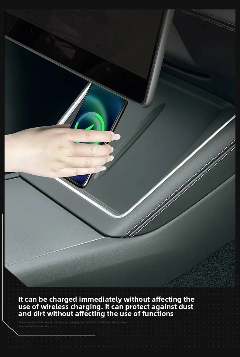Für Tesla Model Y Juniper/Launch Model3 2024 2025 2026 Anti-Rutsch-Pad Kabelloses Ladepad Auto-Telefonhalterung Rutschfeste Matte Schutzmatte – Detail 6
