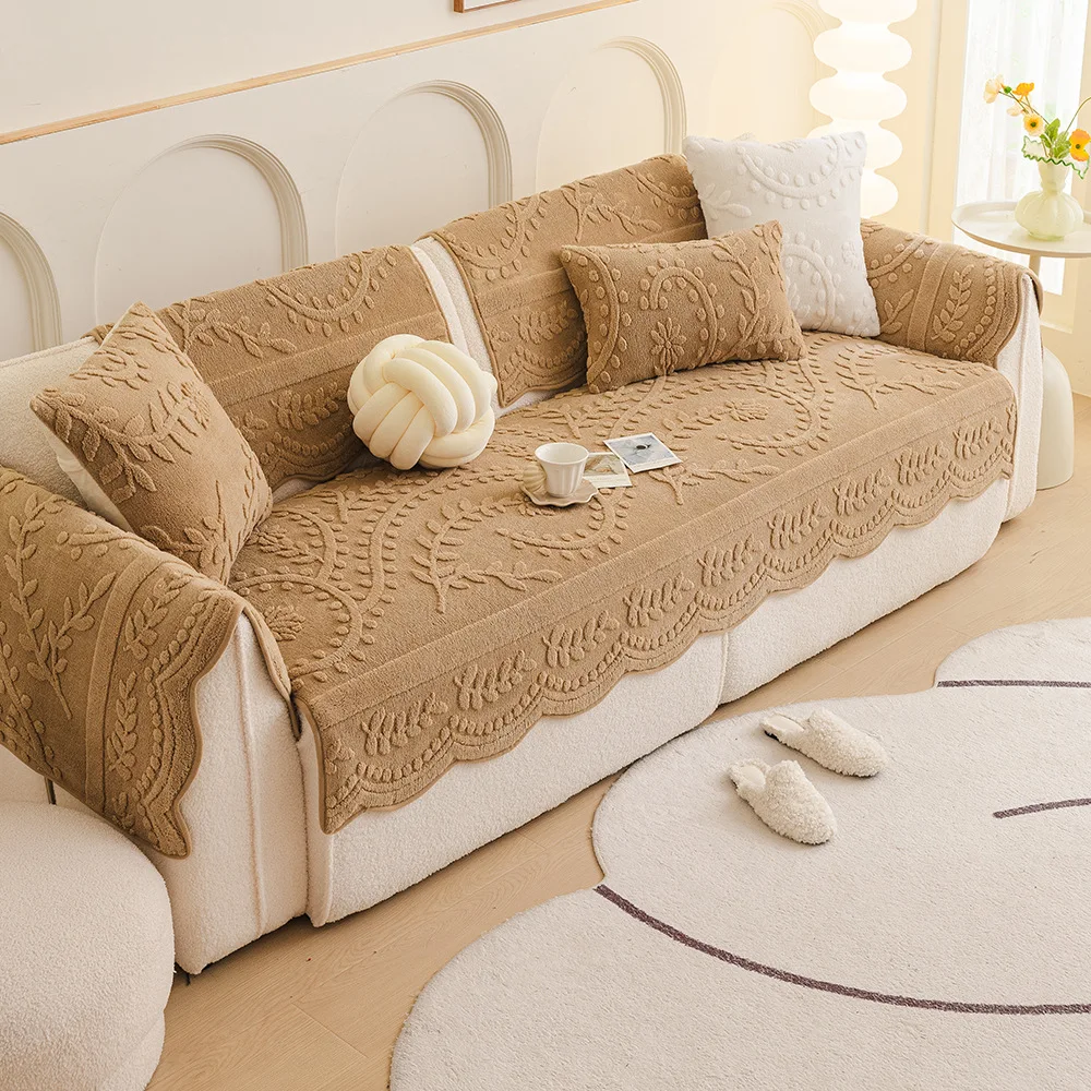 

Short Pulsh Sofa Cover Non-Slip French Style Sofas Cushion Solid Color L Shape Couch Towel Protector for Living Room Decor