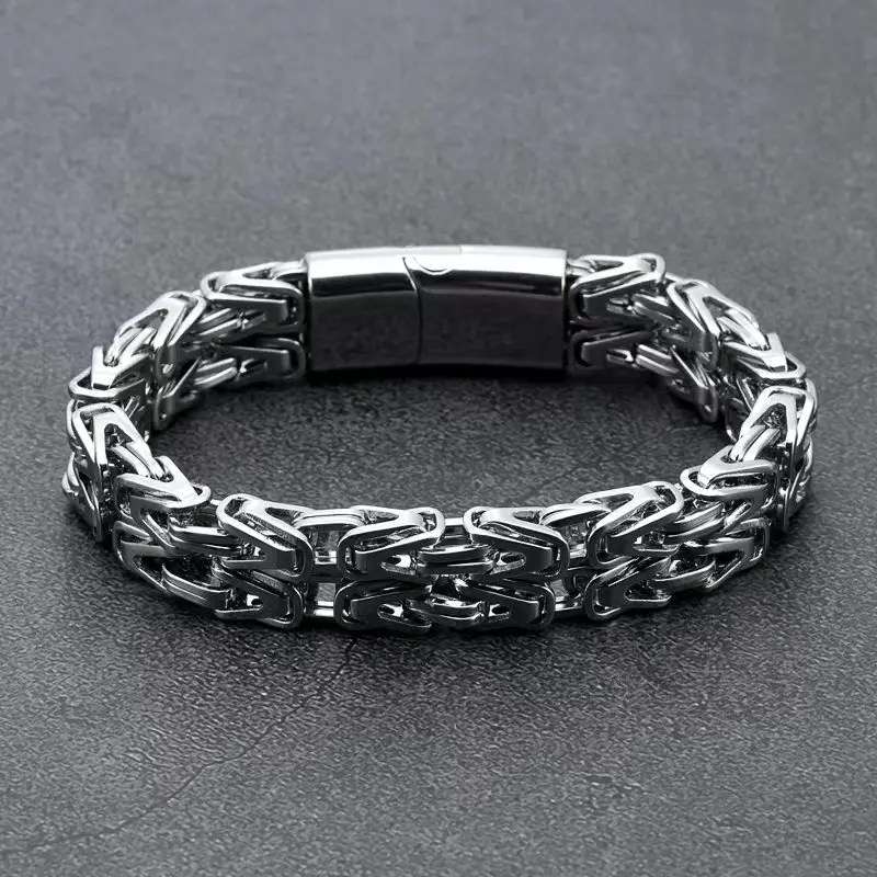 New Smooth 316L Stainless Steel Byzantine Chain Bracelet for Men Women Solid Metal Punk Kpop Gift