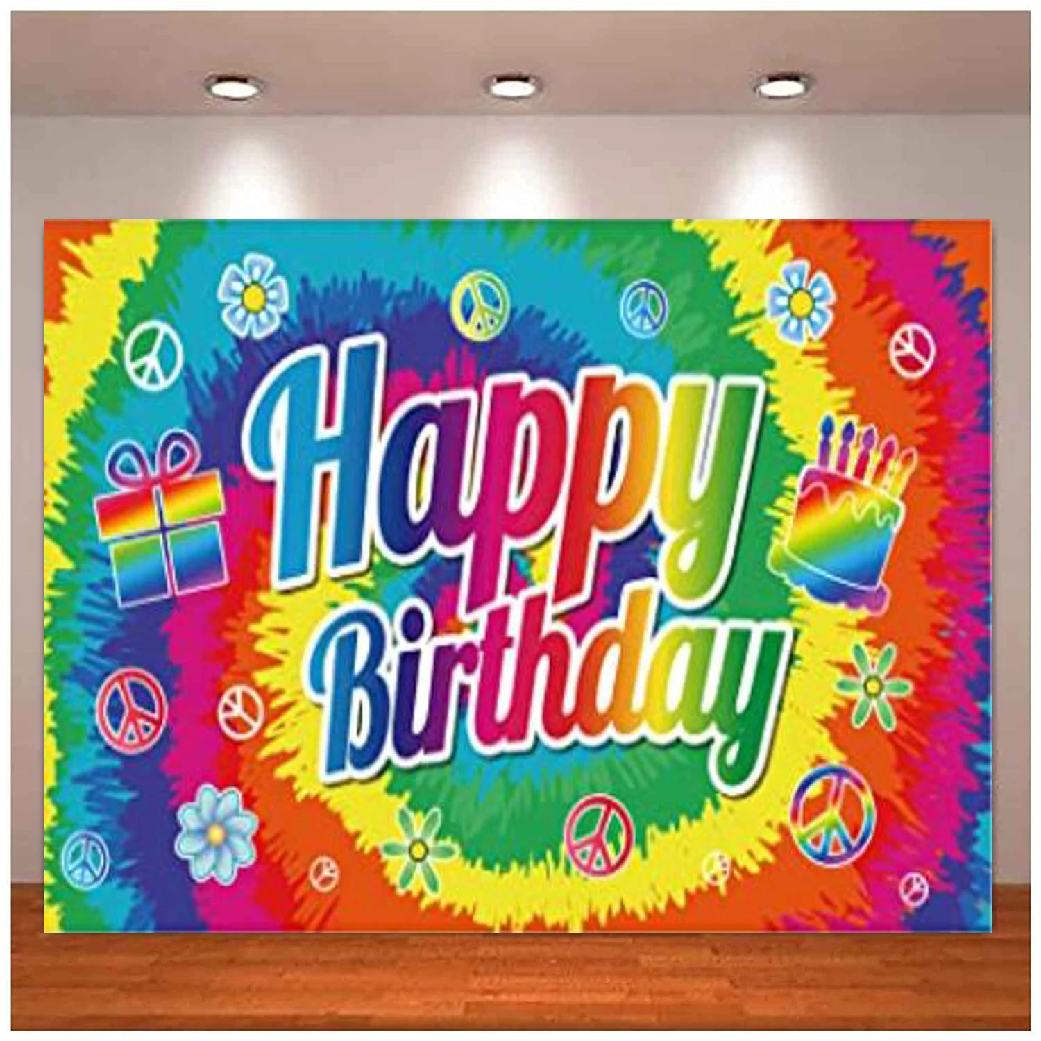 Rainbow Tie Dye Happy Birthday Party Photography Backdrop Decor Colorful Paint Splatter Background Photo Booth Props Supplies