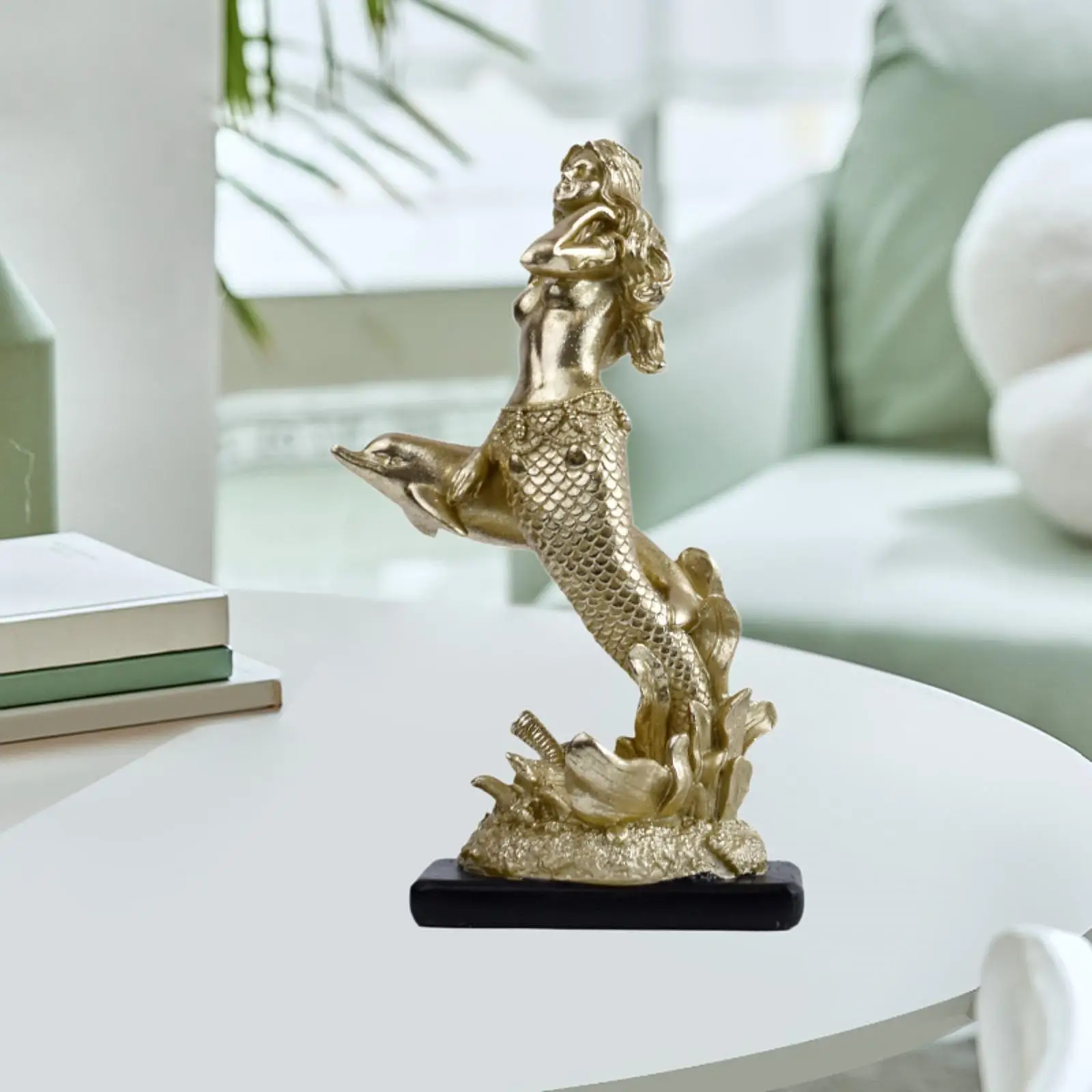 Mermaid Statue Sculpture Creative Gift Craft Centerpiece Tabletop Ornament Resin Figurine for Office Bedroom Living Room Home