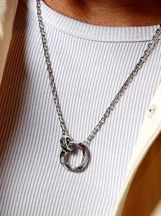Retro Mobius Ring Pendant Necklace 925 Silver Sweater Chain Unisex Fashion Jewelry  out Chinese Style Vintage Accessories