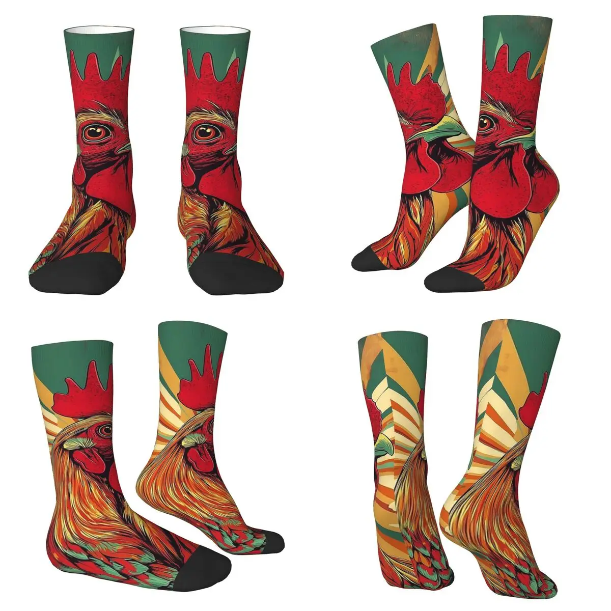 Retro Rooster Print Socks Harajuku Super Soft Stockings All Season Long Socks Accessories for Man's Woman's Birthday Present