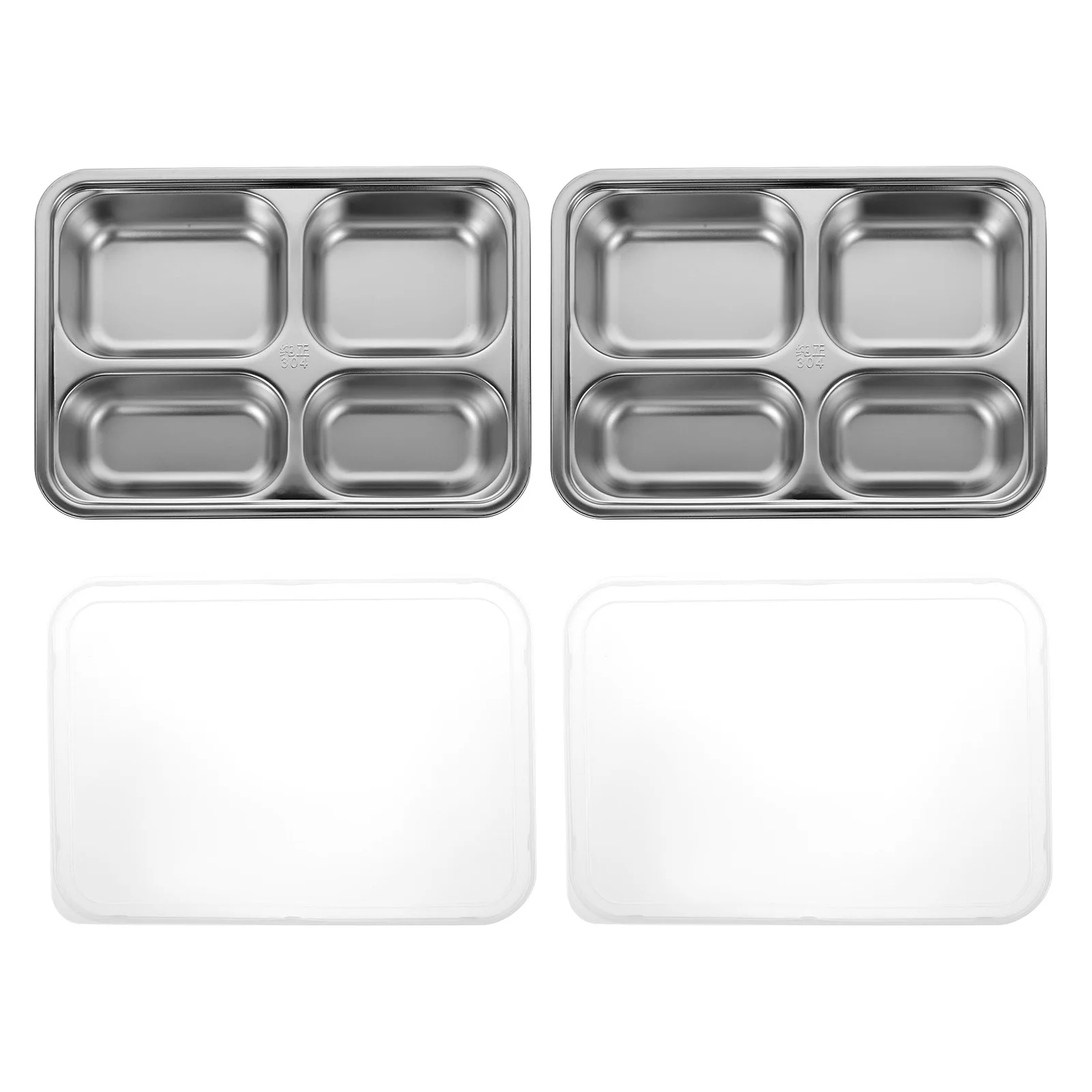 Platos divididos para niños, bandeja de almuerzo de acero inoxidable de 4 compartimentos con tapa, contenedor de preparación de comidas reutilizable para cafetería escolar, 2 uds.
