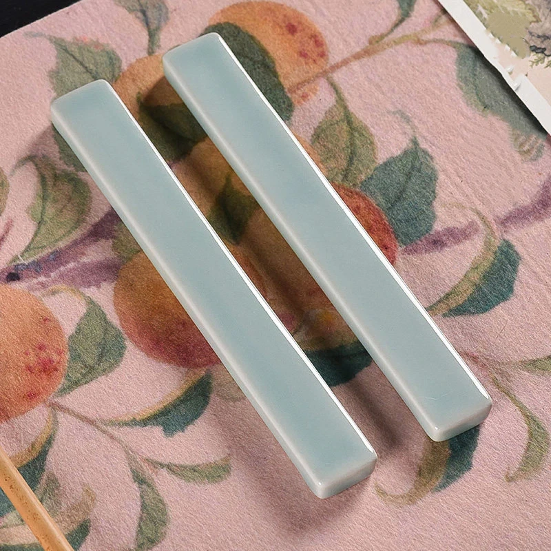 Solid Celadon Porcelain Paperweight Ru Kiln Style Blue Green White for Desk Decoration Calligraphy Gift Study Decoration