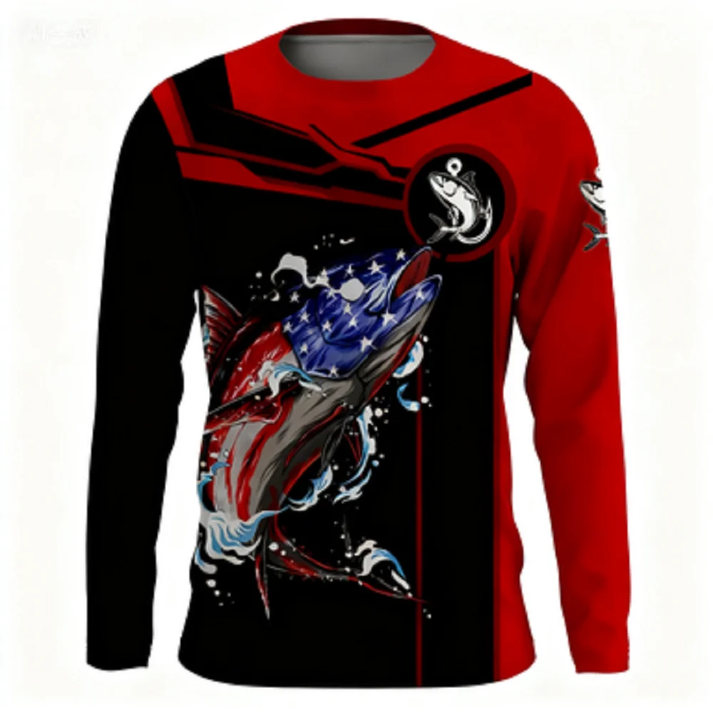 ملابس صيد السمك الإبداعية الملونة ثلاثية الأبعاد قابلة للتنفس واقية من الشمس سريعة الجفاف في الهواء الطلق قمصان رياضية غير رسمية بأكمام طويلة #4