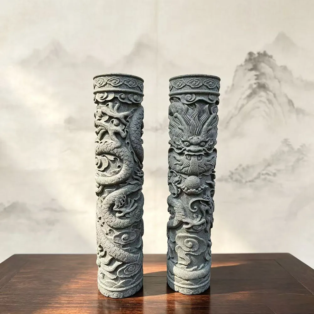 Chinese Dragon Pillar Silicone Mold, DIY Resin Candle Plaster Casting, Traditional Blessing Column for Home Tabletop Decor