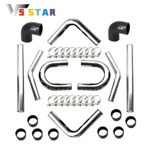 Universal 3 Inch Light Weight Aluminum Turbo Intercooler Long Short Pipe Tube Kit Red-Black Black Blue with Clamps + Silicone Hose For Turbo Car