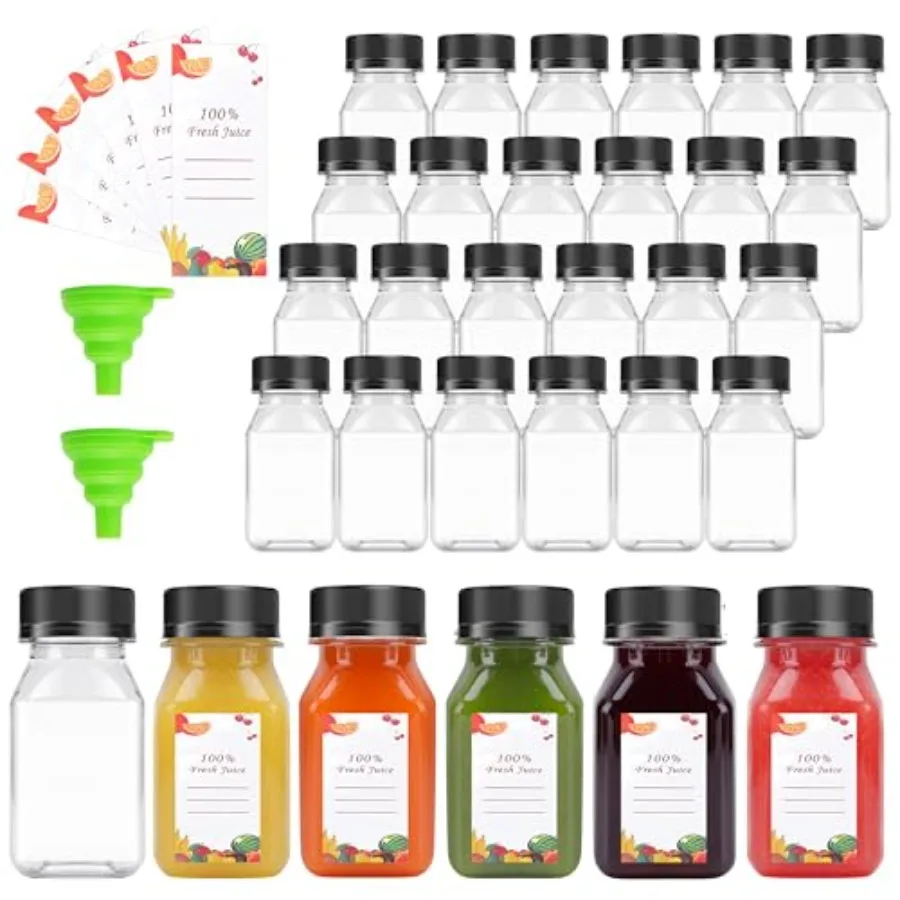 

80 шт. многоразовых прозрачных бутылок для сока с крышками, этикетками, воронкой и щеткой, оптовые контейнеры для напитков
