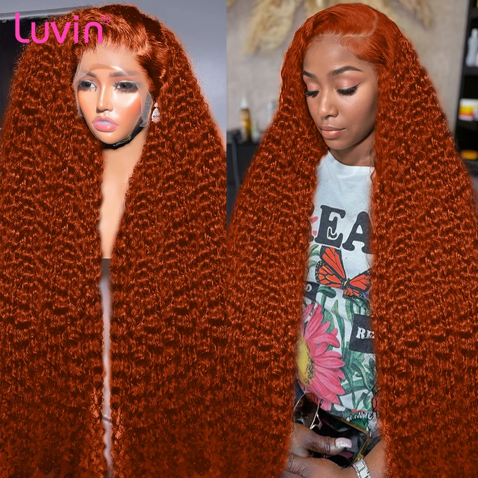 200 Density Orange Ginger Lace Front Wig Curly Human Hair Wigs For Women Colored 30Inch Deep Wave Frontal Wig 13x4 13x6 HD Lace